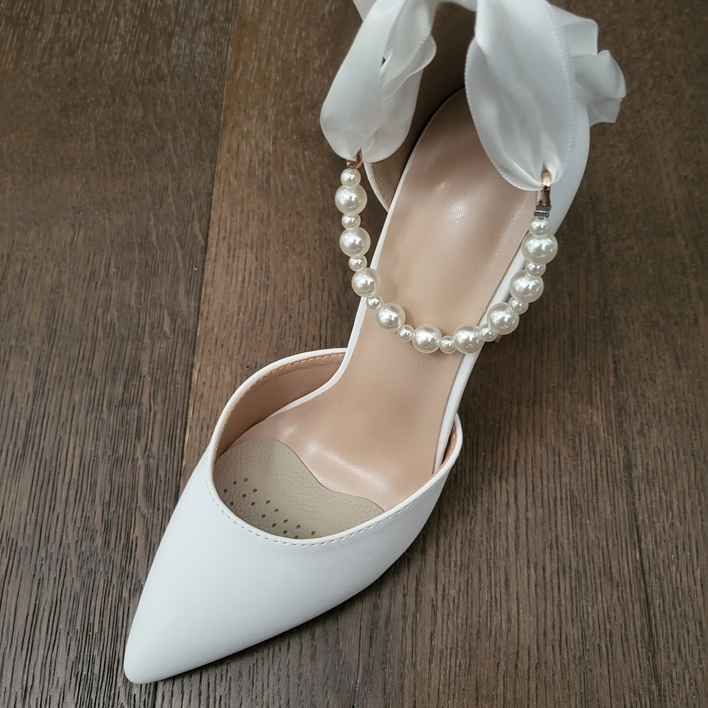 Elegant White Bridal Shoes with Pearl Ankle Strap Size 37